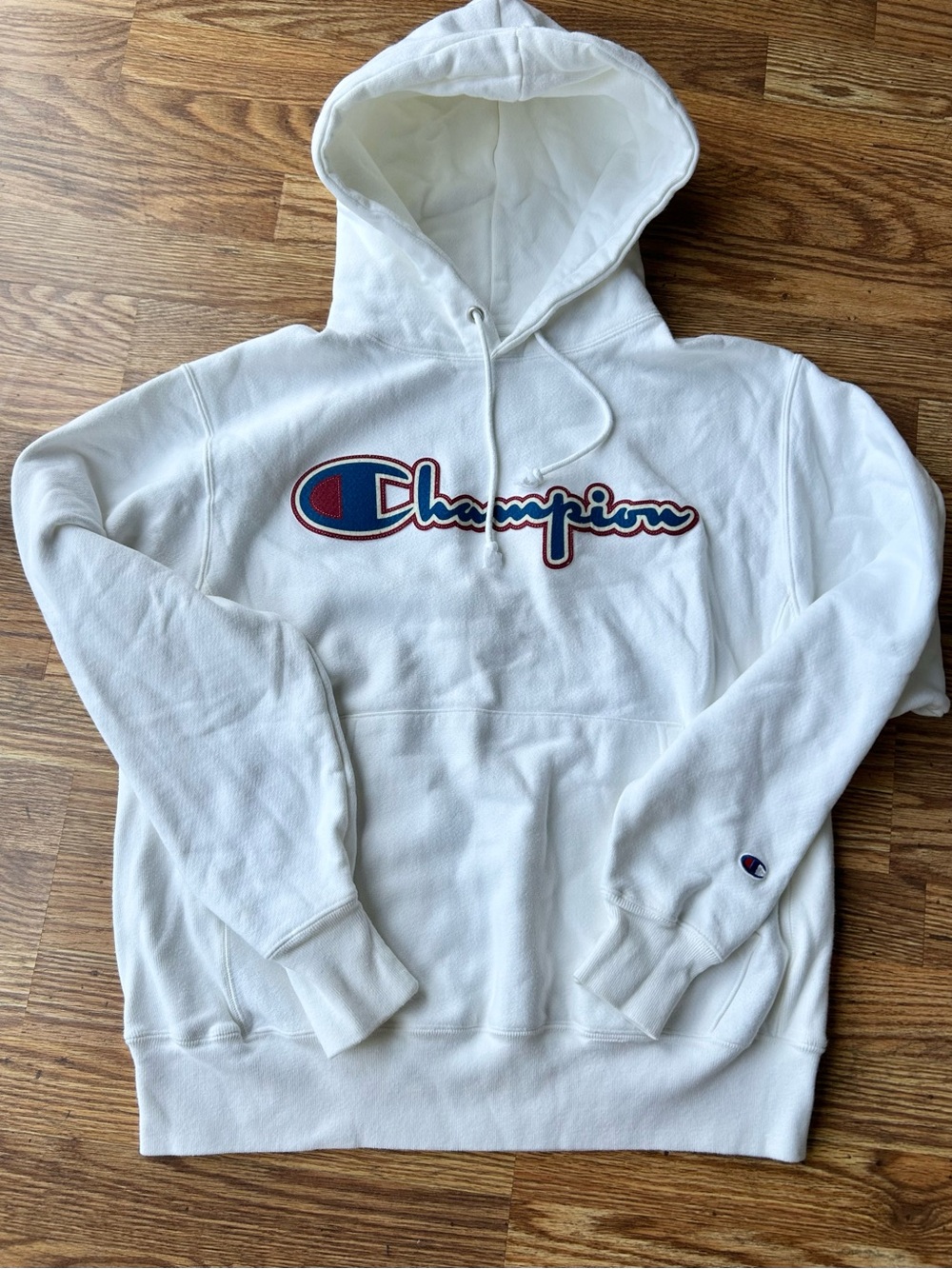 90s VTG Y2K Men’s Champion Reverse Weave White Pullover Hoodie Fleece Logo
